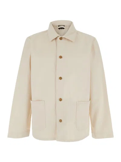 APC 'KERLOUAN' BEIGE JACKET WITH CLASSIC COLLAR AND FRONT BUTTON CLOSURE IN COTTON MAN