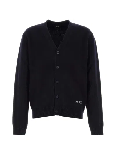 A.p.c. Kevin Wool Cardigan Ribbed Cuffs Hem In Black
