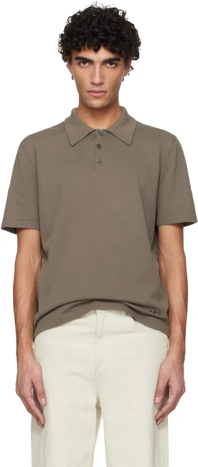 Apc Khaki Knit Polo In Brown
