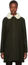 Apc New Doll Shearling-collar Coat In Kaf Dark Green