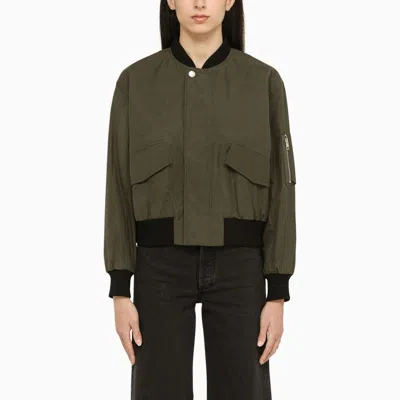Apc Khaki Quilted Bomber Jacket For Women In Black