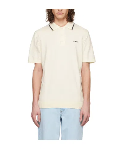 Apc Knitted Short-sleeved Polo Shirt In Blanc Casse/noir