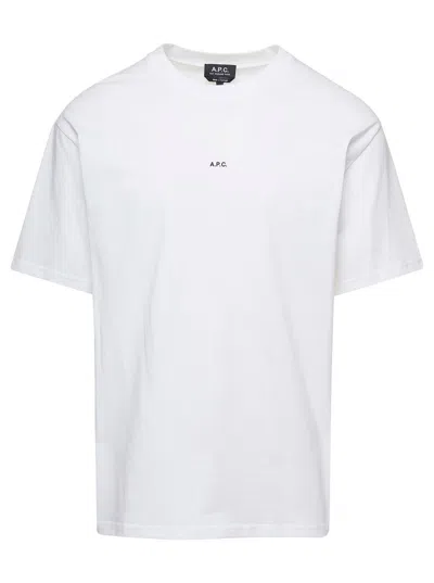 Apc 'kyle' White Crewneck T-shirt With Front Logo Print In Cotton Man In Black