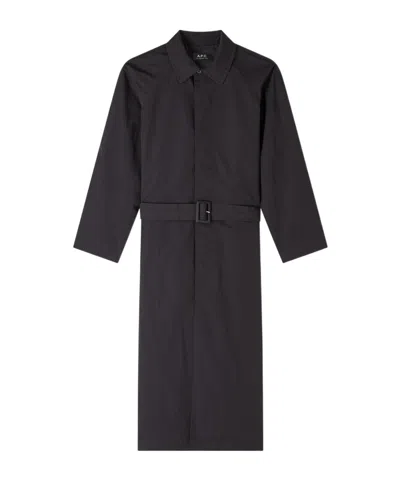Apc Lapel Long Coat In Black