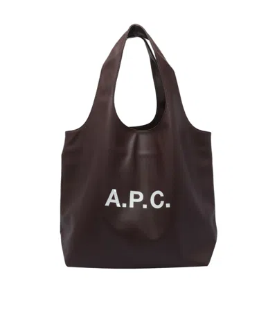A.p.c. Large Ninon Logo-plaque Tote Bag In Brown