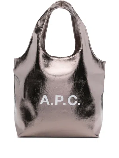 Apc Large Ninon Metallic Logo Tote Bag In Gold