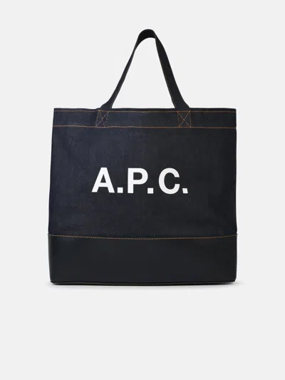 Apc Large 'shopping Axel' Navy Denim Bag In Metallic