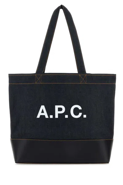 Apc Large Shopping Axel Navy Denim Bag In Darknavy