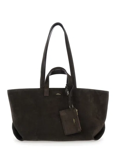 Apc Le Drummer Brown Shopper With Four Handles And Logo Lettering On The Front In Suede Woman