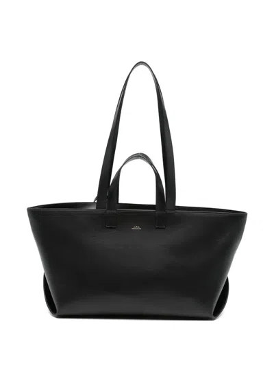 A.p.c. Leather Shoulder Tote Bag Detachable Pouch In Black