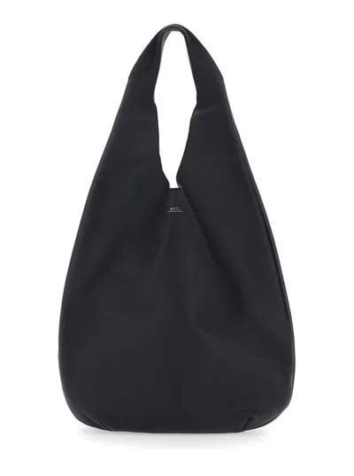 Apc Le Neige Black Handbag With Embossed Logo On The Front In Hammered Leather Woman