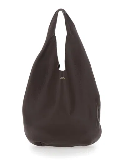APC 'LE NEIGE' BROWN SHOULDER BAG WITH EMBOSSED LOGO ON THE FRONT IN HAMMERED LEATHER WOMAN