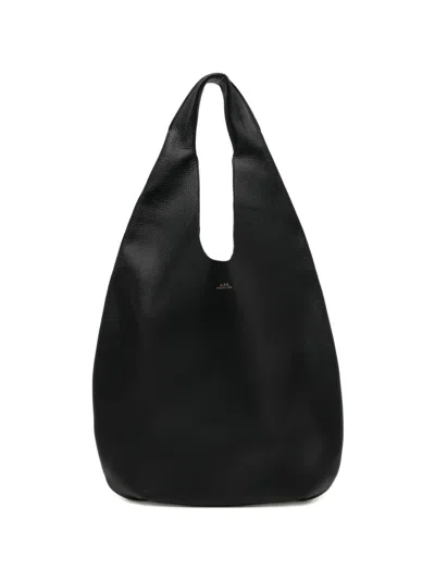 A.p.c. Le Neige Black Handbag With Embossed Logo On The Front In Hammered Leather Woman In Pink