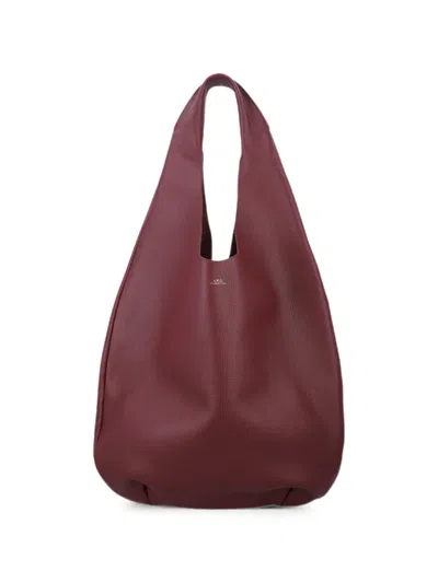 A.p.c. Grain Leather Le Neige Tote Bag In Burgundy
