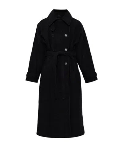 A.p.c. Lea Belted Double-breasted Coat In Black