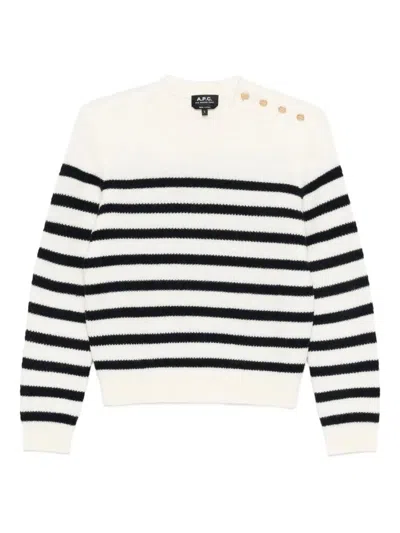 Apc A.p.c. Lea Striped Wool Jumper Clothing In White