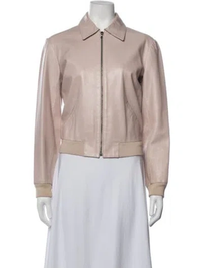 Pre-owned A.p.c. Leather Bomber Jacket In Pink