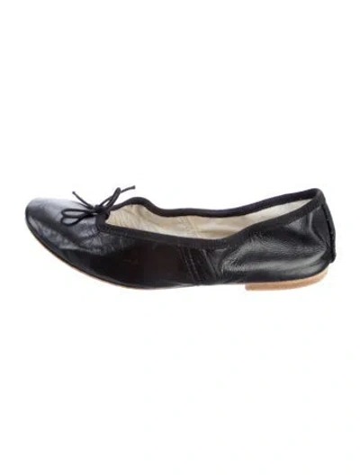 Pre-owned A.p.c. Leather Bow Accents Ballet Flats In Black