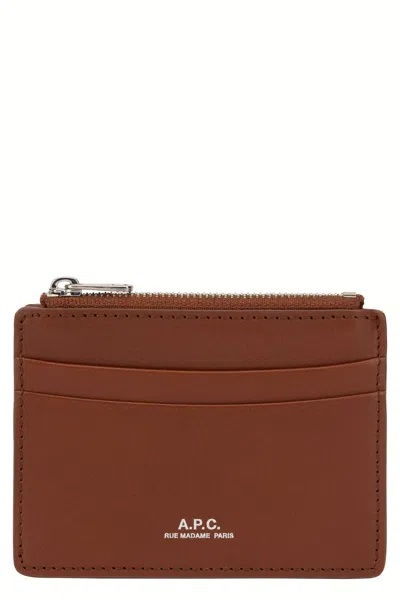 Apc Leather Card Holder Andre In Brown