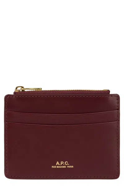 Apc Leather Cardholder In Brown