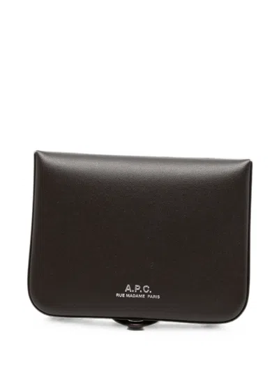A.p.c. Leather Cardholder In Brown