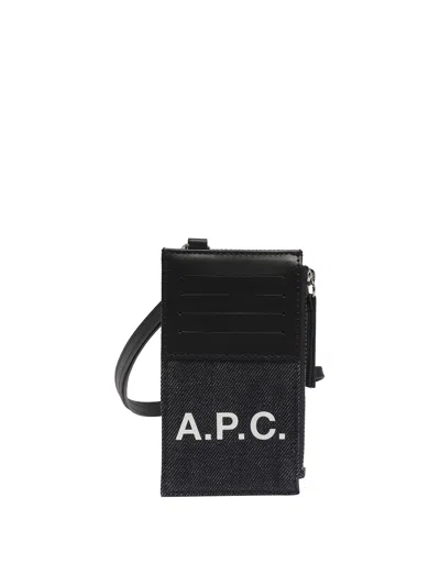 Apc Leather Cardholder With Zip And Strap In Blue