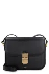 Apc A.p.c. Compact Black Calf Leather Shoulder Bag With Adjustable Strap In Black