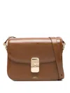 Apc A.p.c. Small Tan Leather Shoulder Bag With Adjustable Strap In Brown