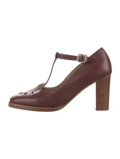 Pre-owned A.p.c. Leather Cutout Accent T-strap Pumps In Brown