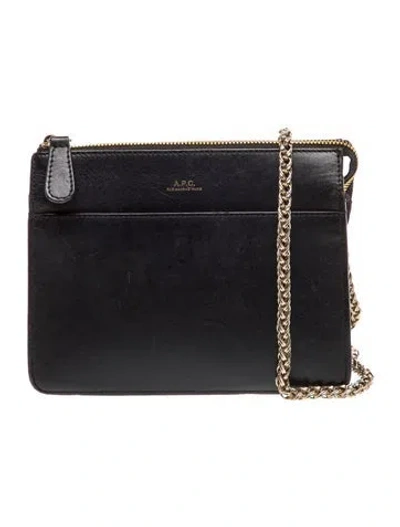 Pre-owned A.p.c. Leather Messenger Bag In Black