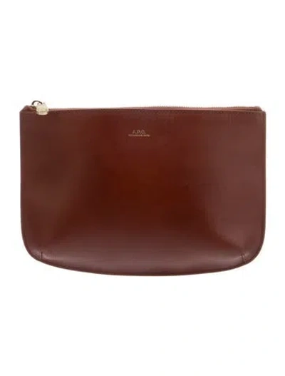 Pre-owned Apc Leather Portfolio In Brown