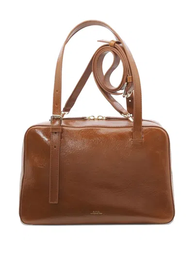 Apc Virginie Brown Shoulder Bag With Removable Shoulder Strap And Front Logo In Leather Woman