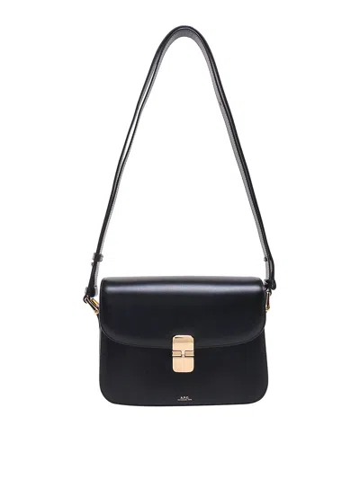 Apc Leather Shoulder Bag With Frontal Logo In Black