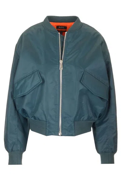 Apc A.p.c. Lella Zipped Bomber Jacket In Blue