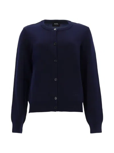 Apc A.p.c. Crewneck Button-up Cardigan In Blue