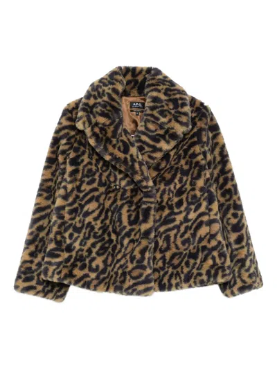 Apc Leopard-print Double-breasted Jacket In Brown
