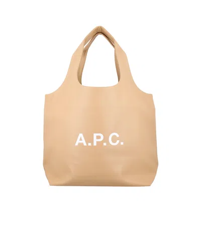 Apc Logo-print Leather Tote Bag In Nude