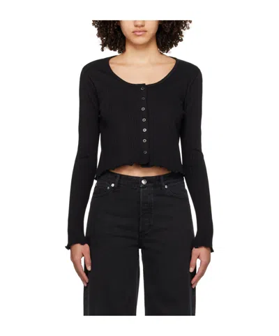 Apc Lettuce Rimmed Knitted Cardigan In Black