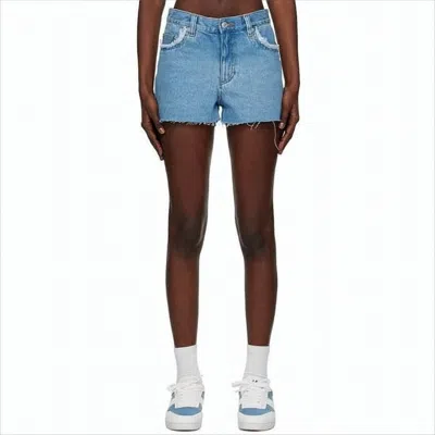 Apc Light Blue Denim Shorts With Frayed Hem In White