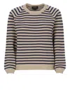 Apc Regular Fit Striped Round Neckline Sweater In Beige