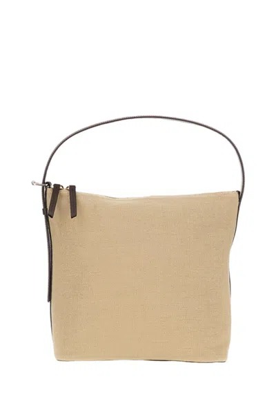 A.p.c. Linen Bag With Leather Accents And Adjustable Strap In Beige