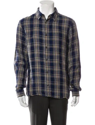 Pre-owned A.p.c. Linen Plaid Print Shirt In Blue