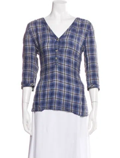 Pre-owned A.p.c. Linen Plaid Print Top In Blue