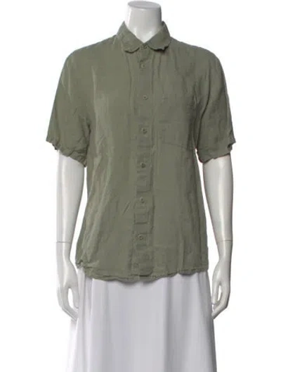 Pre-owned A.p.c. Linen Short Sleeve Button-up Top In Green