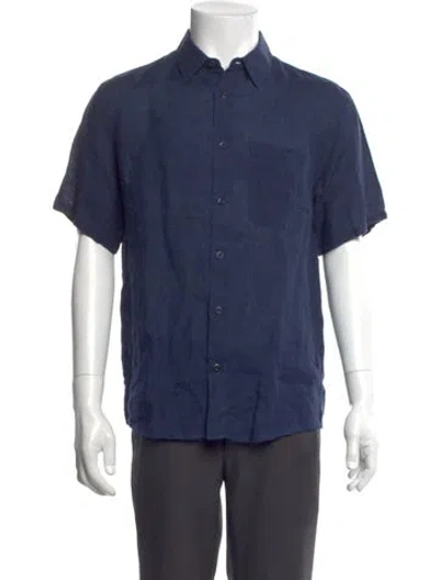 Pre-owned A.p.c. Linen Short Sleeve Shirt In Blue