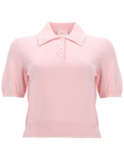 A.p.c. Knit Sweater Polo Collar Ribbed Cuffs Hem In Pink