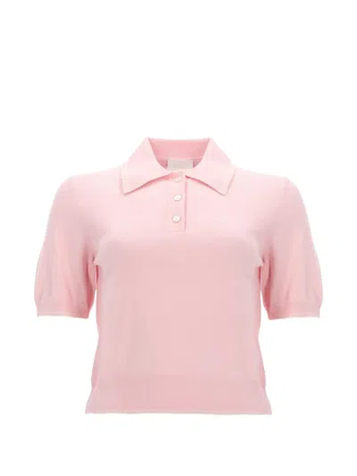A.p.c. Knit Sweater Polo Collar Ribbed Cuffs Hem In Pink