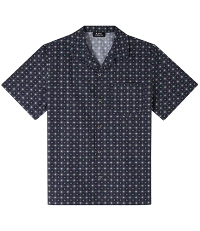 Apc Lloyd Geometric-print Cotton Shirt In Iak - Dark Navy Blue