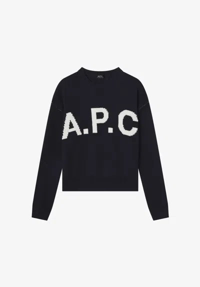 A.p.c. Logo A. P.c. Sweater Womens S Navy Blue