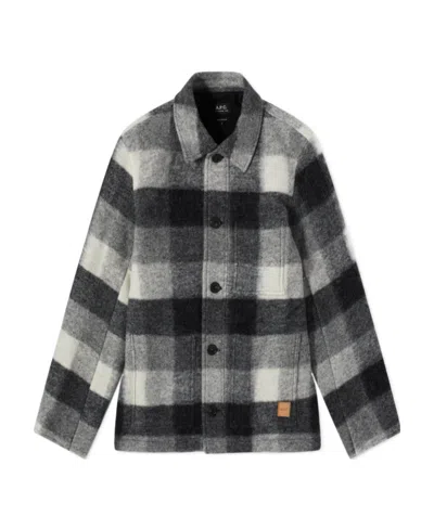 Apc Logo Checkered Casual Jacket In Gray